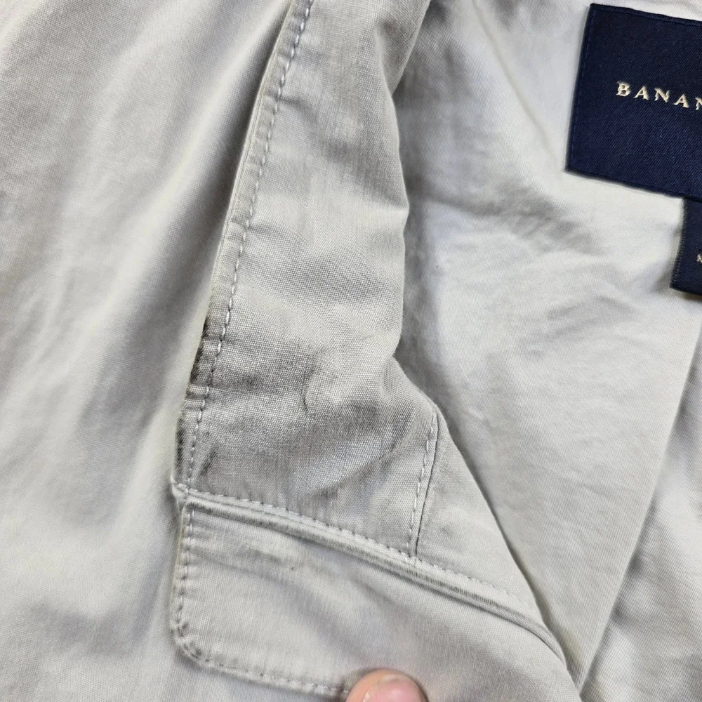 Banana Republic Bomber Jacket Mens XL Beige White Cotton Coated‎ Bi-Swing Zip